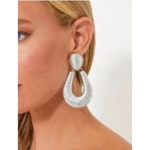 Tuckernuck Silver Woven Indra Earrings Metallic Thread Drop Hoop Statement NEW